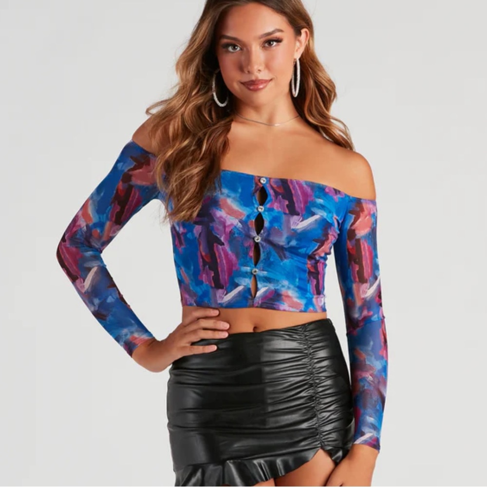 Windsor Artistic Soul Mesh Cutout Crop Top